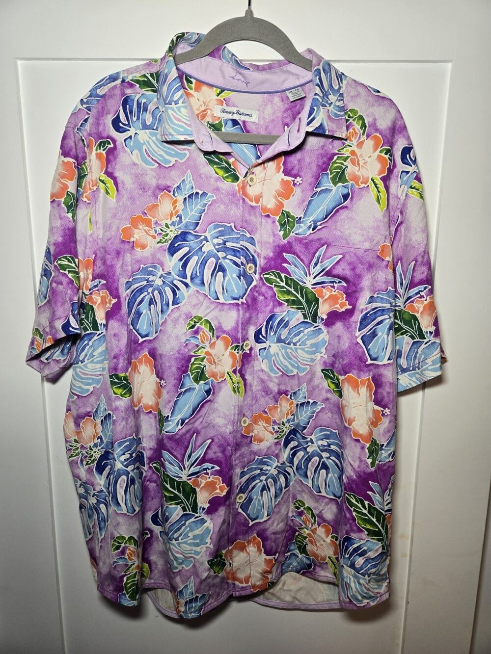 Tommy Bahama Silk Button Up Mens XXL Purple Blue 100% Silk Tropical Floral